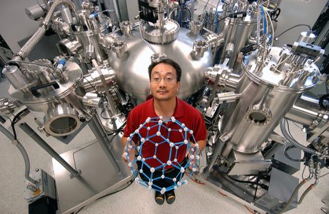 Professor Zheng-Hong Lu (MSE) holds a 3D model of a molecule that can be useful in next-generation lighting systems. Lu is one of 12 members of the U of T Engineering community being honoured by the Canadian Academy of Engineering.